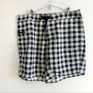 Vintage Patagonia Plaid Swim Trunks  Board Shorts Blue & White